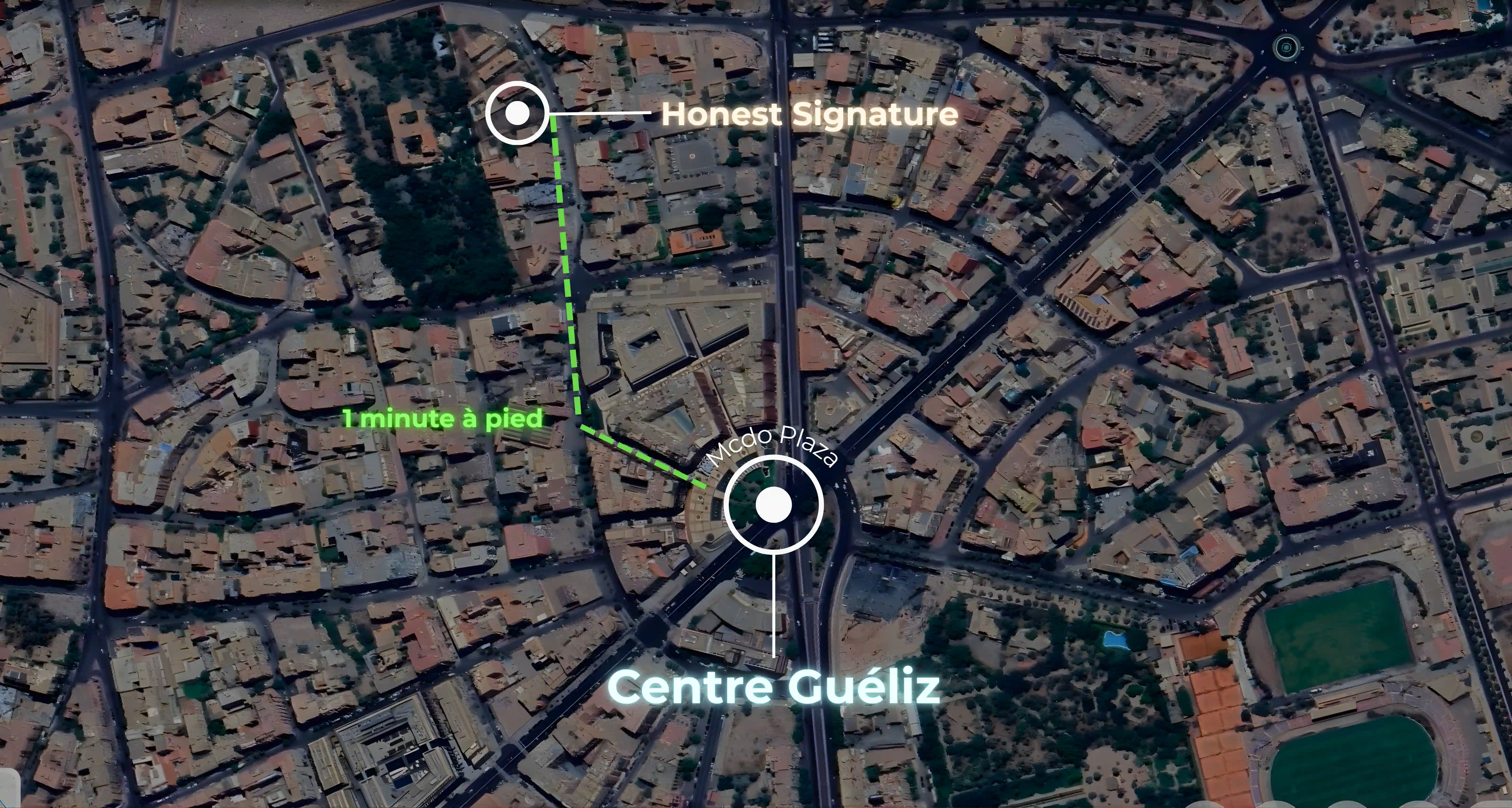 Carte de localisation d'Honest Signature 7 à Guéliz, à 1 minute à pied du Plaza