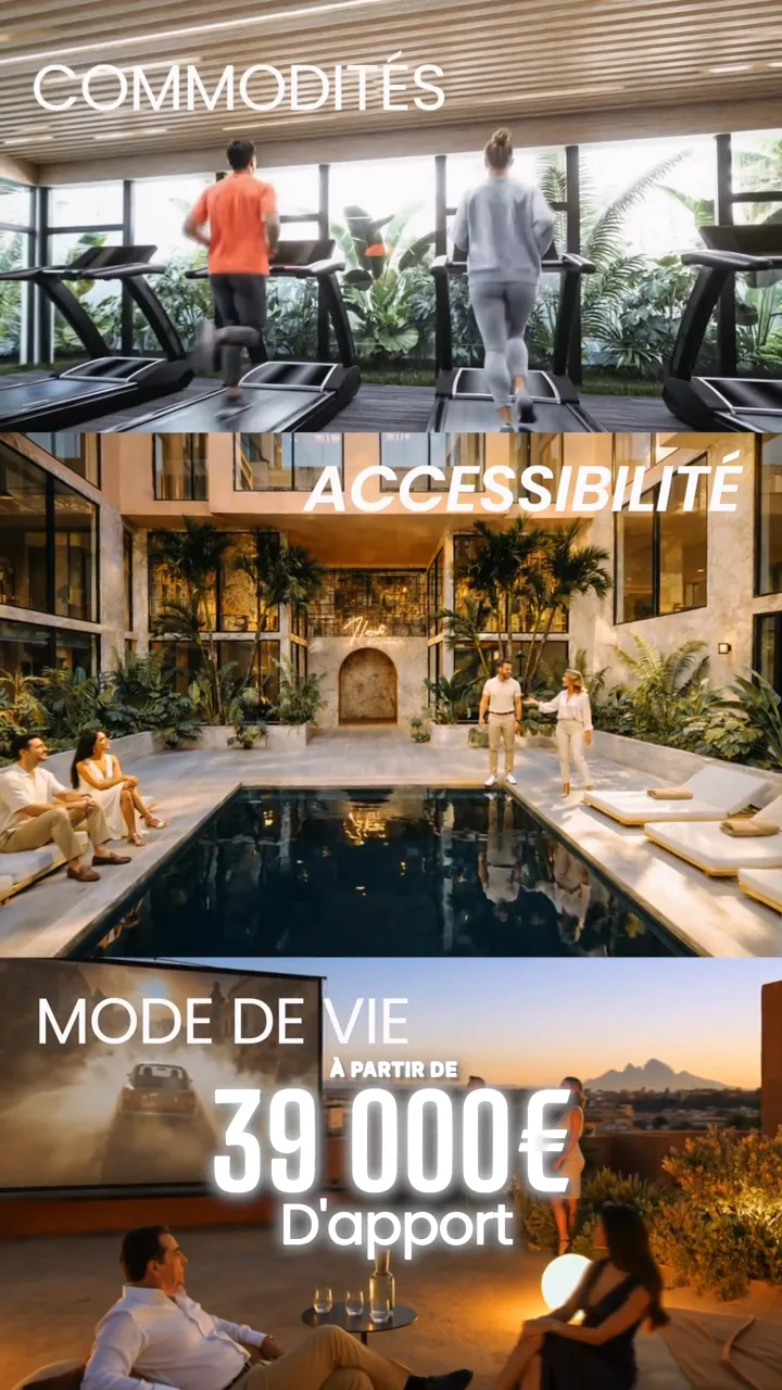 Piscine et espaces communs d’une résidence à Guéliz Marrakech